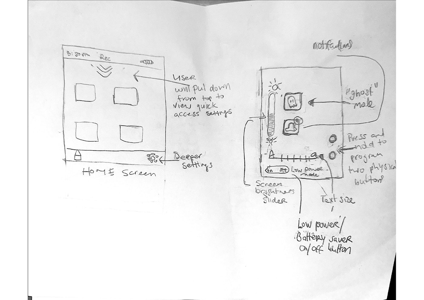 Interface sketches page 1